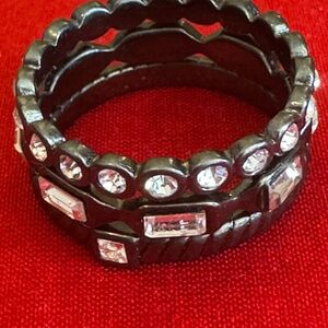 Lucky Brand Black and Silver Crystal Ring Set